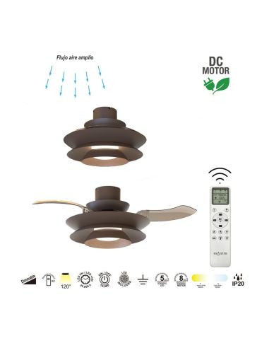 Ventilateur de plafond moderne à pales rétractables, LED ACONCAGUA, couleur café, Ø 1060 mm, 20 W, 2520 lm, température de coule