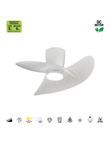 Ventilador de techo tipo plafón LED ONA blanco Ø700mm 18W 2520lm CCT 3000-5000K motor DC silencioso