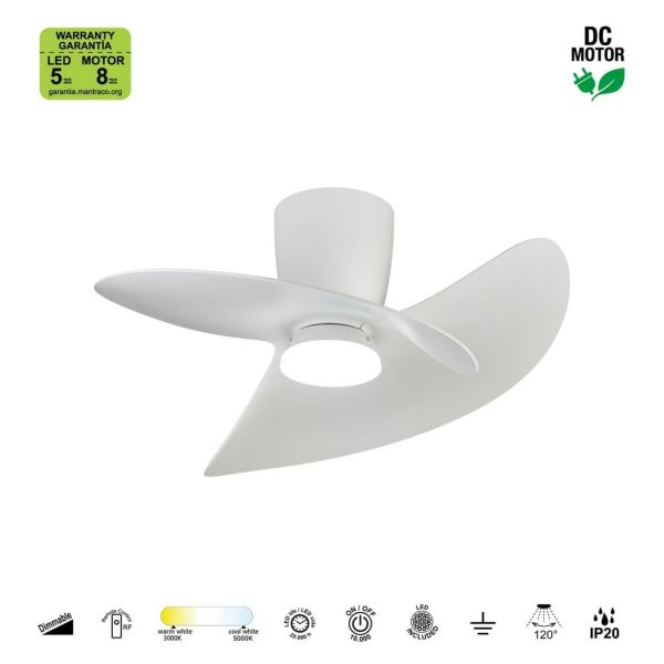 Ventilador de techo tipo plafón LED ONA blanco Ø700mm 18W 2520lm CCT 3000-5000K motor DC silencioso