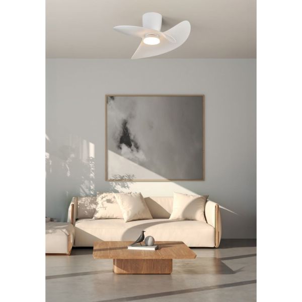 Ventilador de techo tipo plafón LED ONA blanco Ø700mm 18W 2520lm CCT 3000-5000K motor DC silencioso