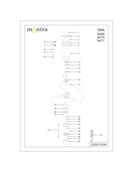 Ventoinha de teto ONA LED, branco, Ø700mm, 18W, 2520lm, CCT 3000-5000K, motor DC silencioso