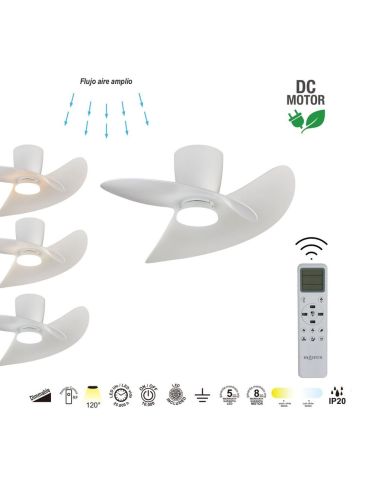 Ventilador de techo tipo plafón LED ONA blanco Ø700mm 18W 2520lm CCT 3000-5000K motor DC silencioso