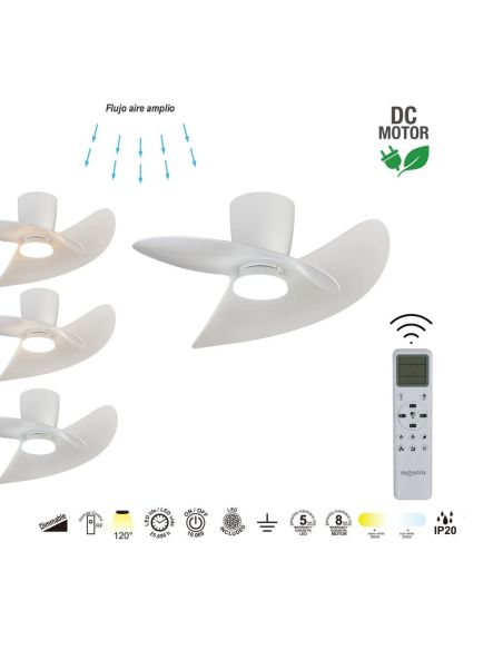 Ventilador de techo tipo plafón LED ONA blanco Ø700mm 18W 2520lm CCT 3000-5000K motor DC silencioso