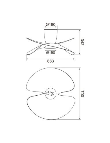 Ventilador de techo tipo plafón LED ONA blanco madera Ø700mm 18W 2520lm CCT 3000-5000K motor DC silencioso