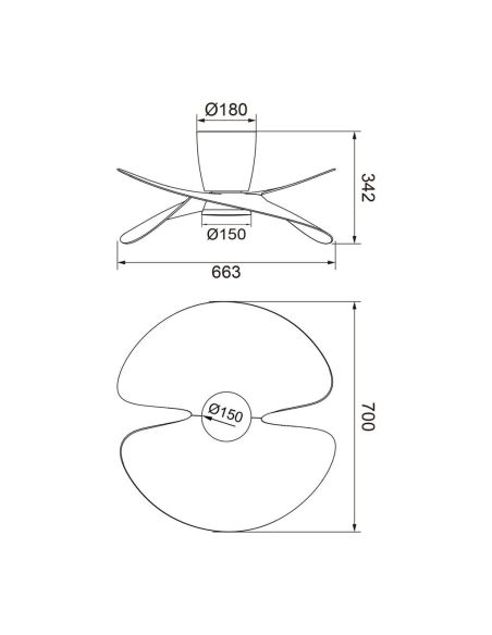 Ventoinha de teto ONA LED, acabamento em madeira branca, Ø700mm, 18W, 2520lm, temperatura de cor 3000-5000K, motor DC silencioso