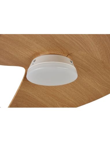 Ventilador de techo tipo plafón LED ONA blanco madera Ø700mm 18W 2520lm CCT 3000-5000K motor DC silencioso