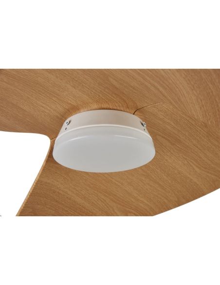Ventilador de techo tipo plafón LED ONA blanco madera Ø700mm 18W 2520lm CCT 3000-5000K motor DC silencioso