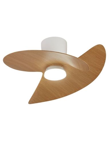 Ventoinha de teto ONA LED, acabamento em madeira branca, Ø700mm, 18W, 2520lm, temperatura de cor 3000-5000K, motor DC silencioso