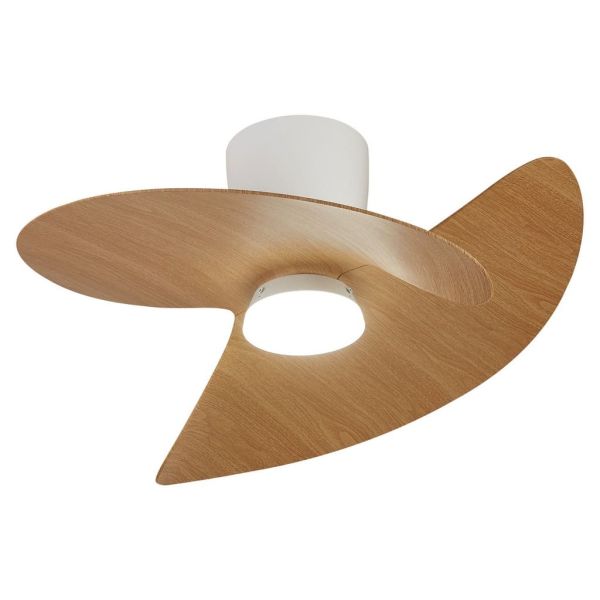 Ventilador de techo tipo plafón LED ONA blanco madera Ø700mm 18W 2520lm CCT 3000-5000K motor DC silencioso