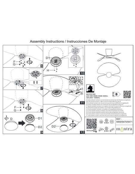 Ventilador de techo tipo plafón LED ONA blanco madera Ø700mm 18W 2520lm CCT 3000-5000K motor DC silencioso
