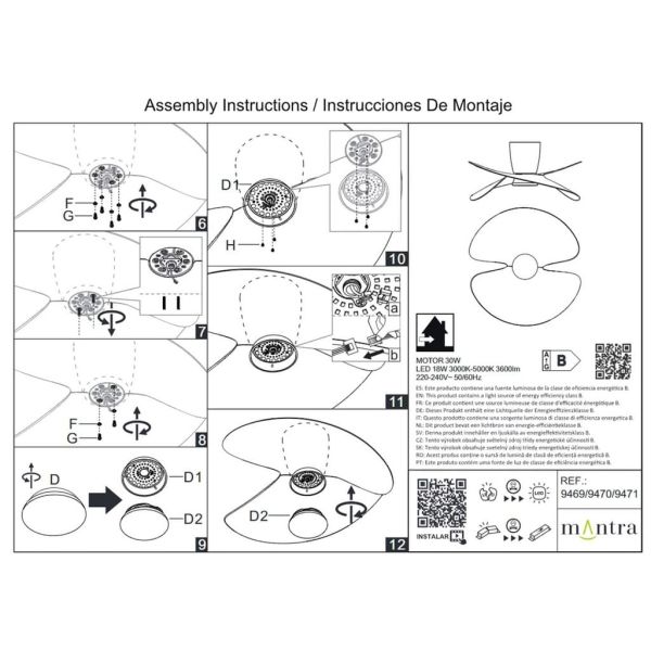 Ventilador de techo tipo plafón LED ONA blanco madera Ø700mm 18W 2520lm CCT 3000-5000K motor DC silencioso