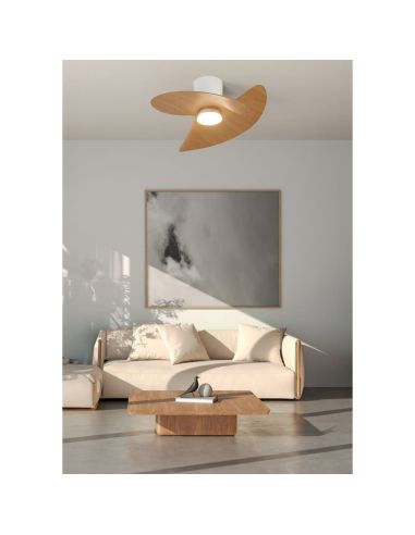 Ventilador de techo tipo plafón LED ONA blanco madera Ø700mm 18W 2520lm CCT 3000-5000K motor DC silencioso