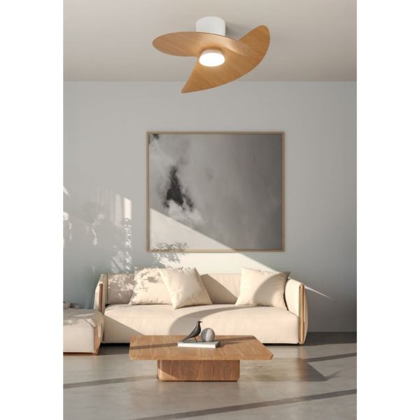 Ventilador de techo tipo plafón LED ONA blanco madera Ø700mm 18W 2520lm CCT 3000-5000K motor DC silencioso