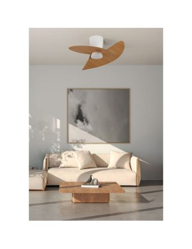 Ventilador de techo tipo plafón LED ONA blanco madera Ø700mm 18W 2520lm CCT 3000-5000K motor DC silencioso
