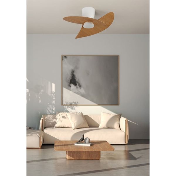 Ventilador de techo tipo plafón LED ONA blanco madera Ø700mm 18W 2520lm CCT 3000-5000K motor DC silencioso