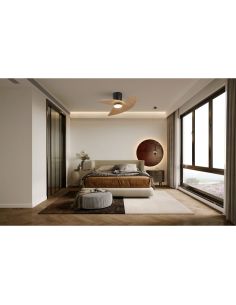 Ventilador de techo tipo plafón LED ONA negro madera Ø700mm 18W 2520lm CCT 3000-5000K motor DC silencioso 2