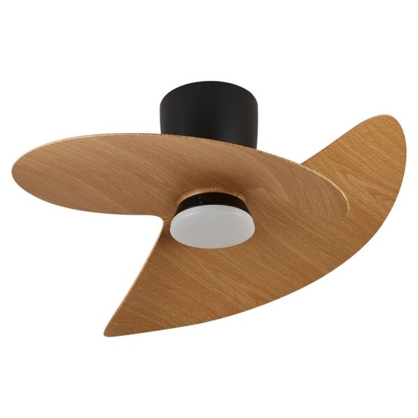 Ventilador de techo tipo plafón LED ONA negro madera Ø700mm 18W 2520lm CCT 3000-5000K motor DC silencioso