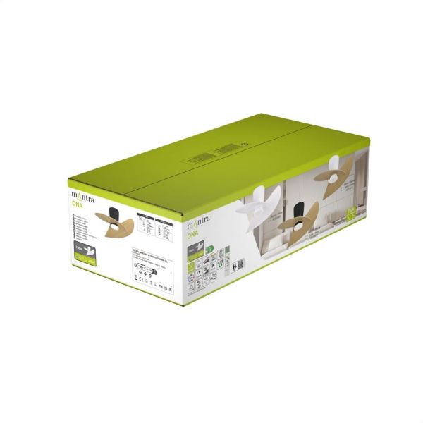 Ventoinha de teto ONA LED, acabamento em madeira preta, Ø700mm, 18W, 2520lm, temperatura de cor 3000-5000K, motor DC silencioso