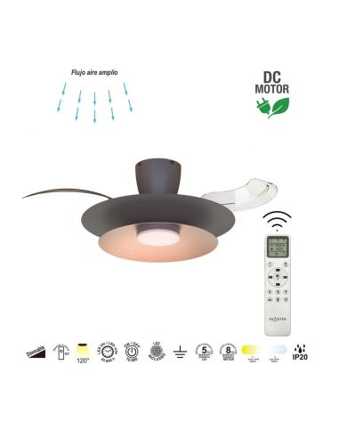 Ventilador plafón moderno LED PATAGONIA 2D café cobre cepillado Ø500mm 33W 3000lm CCT regulable DC