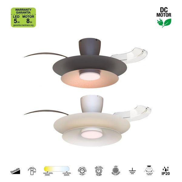 Ventilador plafón moderno LED PATAGONIA 2D café cobre cepillado Ø500mm 33W 3000lm CCT regulable DC