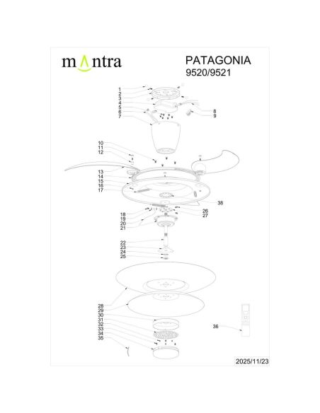 Ventilador plafón moderno LED PATAGONIA 2D café cobre cepillado Ø500mm 33W 3000lm CCT regulable DC