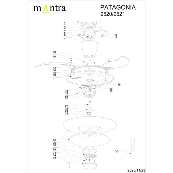 Ventilador plafón moderno LED PATAGONIA 2D café cobre cepillado Ø500mm 33W 3000lm CCT regulable DC