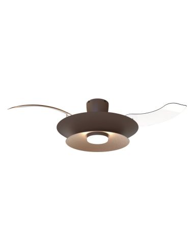 Ventoinha teto LED moderno PATAGONIA 2D em cobre escovado, cor café, Ø500mm, 33W, 3000lm, CCT, dimerizável, DC
