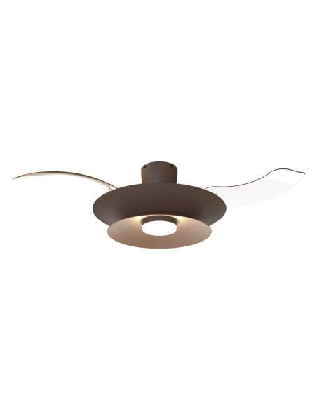 Ventoinha teto LED moderno PATAGONIA 2D em cobre escovado, cor café, Ø500mm, 33W, 3000lm, CCT, dimerizável, DC
