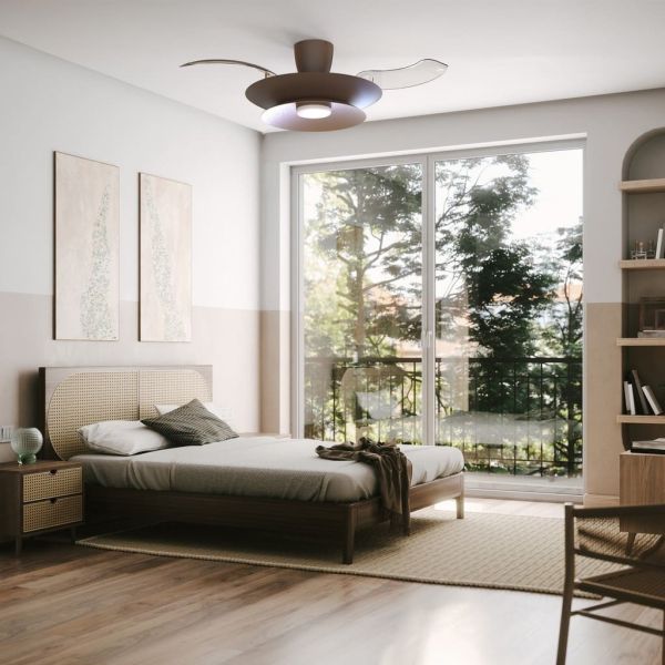 Ventilador plafón moderno LED PATAGONIA 2D café cobre cepillado Ø500mm 33W 3000lm CCT regulable DC