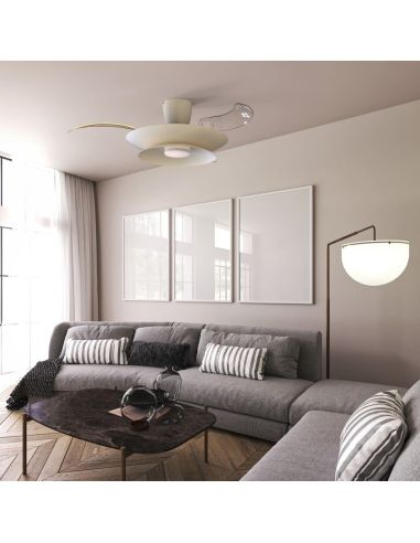 Ventoinha teto LED moderno PATAGONIA 2D branco Ø500mm 33W 3000lm CCT dimerizável silencioso com motor DC