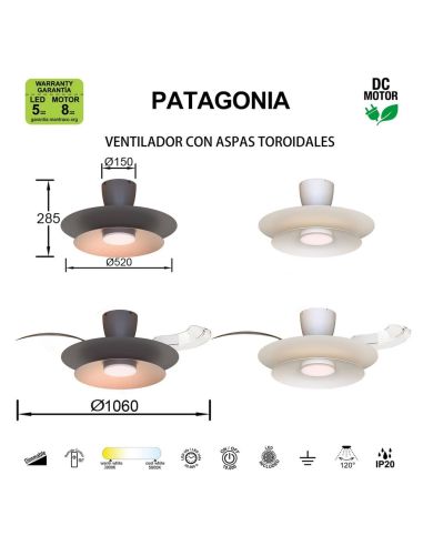 Ventilador tipo plafón moderno LED PATAGONIA 2D blanco Ø500mm 33W 3000lm CCT regulable motor DC silencioso