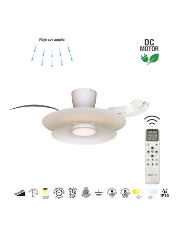 Ventoinha teto LED moderno PATAGONIA 2D branco Ø500mm 33W 3000lm CCT dimerizável silencioso com motor DC