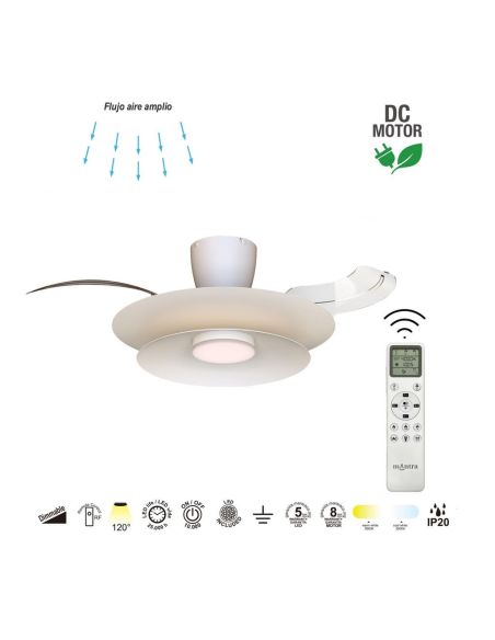 Ventilador tipo plafón moderno LED PATAGONIA 2D blanco Ø500mm 33W 3000lm CCT regulable motor DC silencioso
