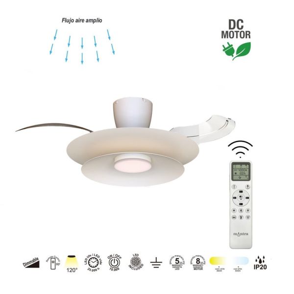 Ventilador tipo plafón moderno LED PATAGONIA 2D blanco Ø500mm 33W 3000lm CCT regulable motor DC silencioso