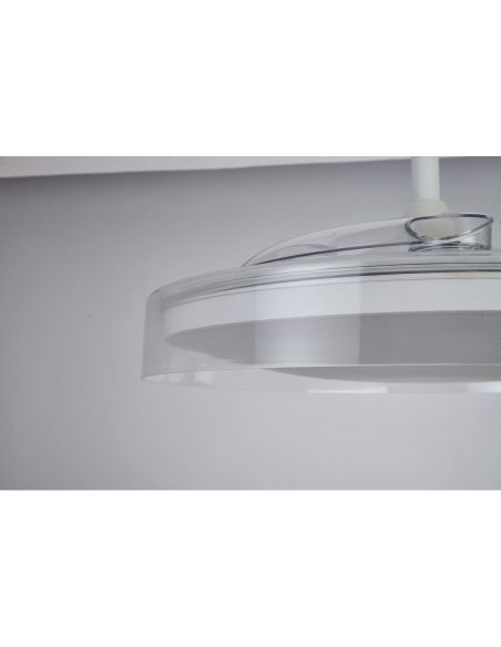 Ventilador de techo tipo plafón LED GLASS FAN M blanco transparente Ø1320mm 35W 3000lm CCT regulable DC silencioso