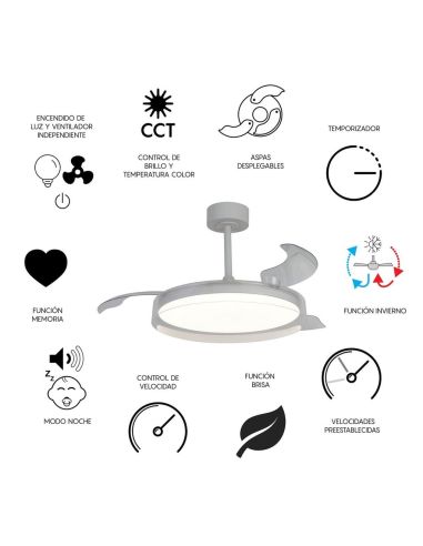 Ventilador de techo tipo plafón LED GLASS FAN M blanco transparente Ø1320mm 35W 3000lm CCT regulable DC silencioso