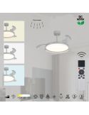 Ventilador de techo tipo plafón LED GLASS FAN M blanco transparente Ø1320mm 35W 3000lm CCT regulable DC silencioso