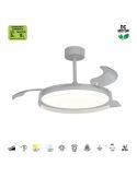 Ventilador de techo tipo plafón LED GLASS FAN M blanco transparente Ø1320mm 35W 3000lm CCT regulable DC silencioso