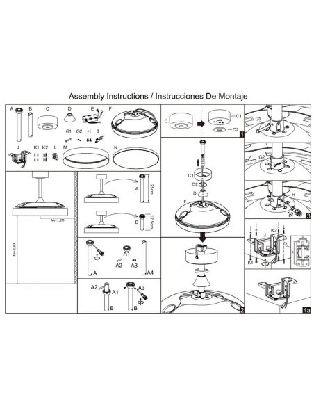 Ventilateur de plafond LED, GLASS FAN M, blanc transparent, Ø 1320 mm, 35 W, 3000 lm, CCT, dimmable, CC, silencieux