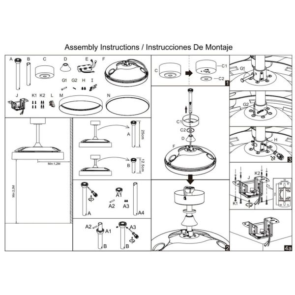 Ventoinha de teto LED, modelo GLASS FAN M, branco transparente, Ø1320mm, 35W, 3000lm, CCT, dimerizável, DC, silencioso