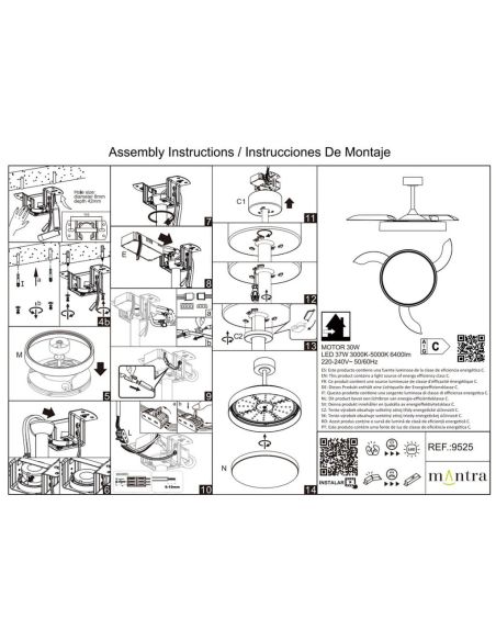 Ventoinha de teto LED, modelo GLASS FAN M, branco transparente, Ø1320mm, 35W, 3000lm, CCT, dimerizável, DC, silencioso