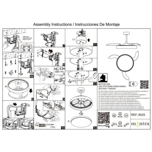 Ventoinha de teto LED, modelo GLASS FAN M, branco transparente, Ø1320mm, 35W, 3000lm, CCT, dimerizável, DC, silencioso