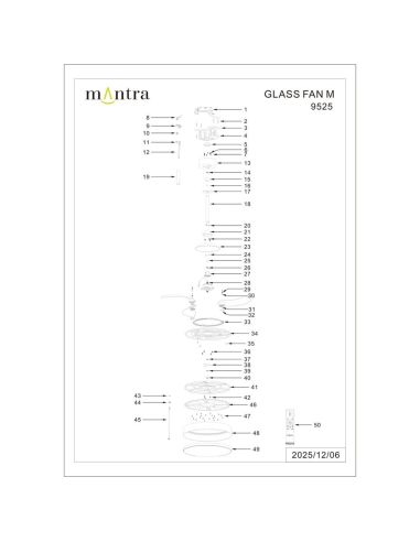 Ventilateur de plafond LED, GLASS FAN M, blanc transparent, Ø 1320 mm, 35 W, 3000 lm, CCT, dimmable, CC, silencieux