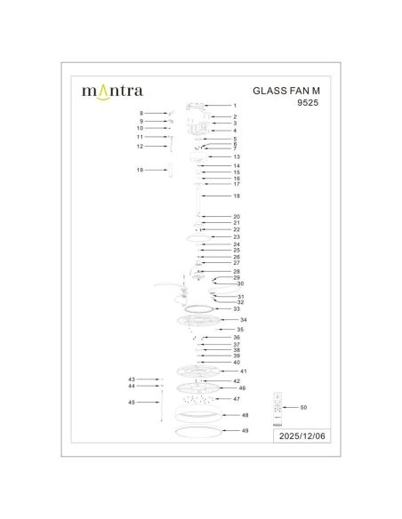 Ventilateur de plafond LED, GLASS FAN M, blanc transparent, Ø 1320 mm, 35 W, 3000 lm, CCT, dimmable, CC, silencieux