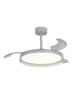 Ventilador de techo tipo plafón LED GLASS FAN M blanco transparente Ø1320mm 35W 3000lm CCT regulable DC silencioso