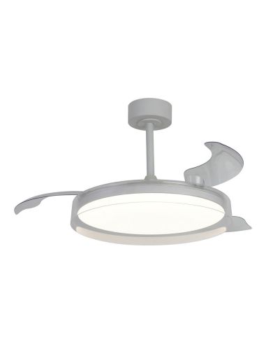 Ventilador de techo tipo plafón LED GLASS FAN M blanco transparente Ø1320mm 35W 3000lm CCT regulable DC silencioso
