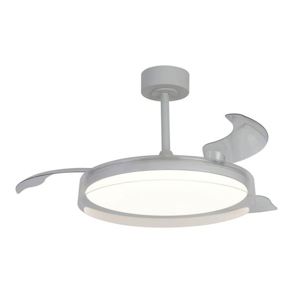Ventilateur de plafond LED, GLASS FAN M, blanc transparent, Ø 1320 mm, 35 W, 3000 lm, CCT, dimmable, CC, silencieux
