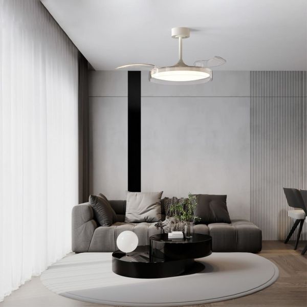 Ventilateur de plafond LED, GLASS FAN M, blanc transparent, Ø 1320 mm, 35 W, 3000 lm, CCT, dimmable, CC, silencieux