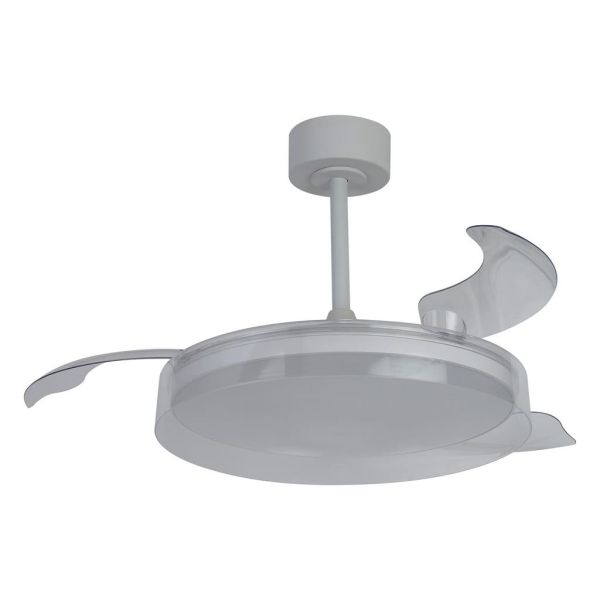 Ventilador de techo tipo plafón LED GLASS FAN M blanco transparente Ø1320mm 35W 3000lm CCT regulable DC silencioso