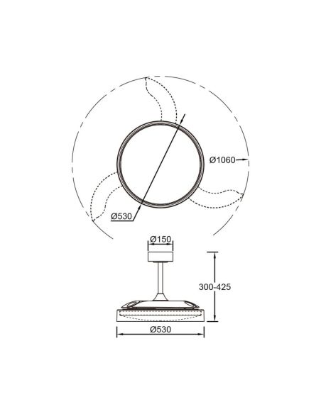 Ventoinha de teto LED, modelo GLASS FAN M, branco transparente, Ø1320mm, 35W, 3000lm, CCT, dimerizável, DC, silencioso
